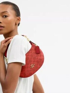 NWT!!! Coach Red Signature Crescent Shoulder Bag with Gold Hardware